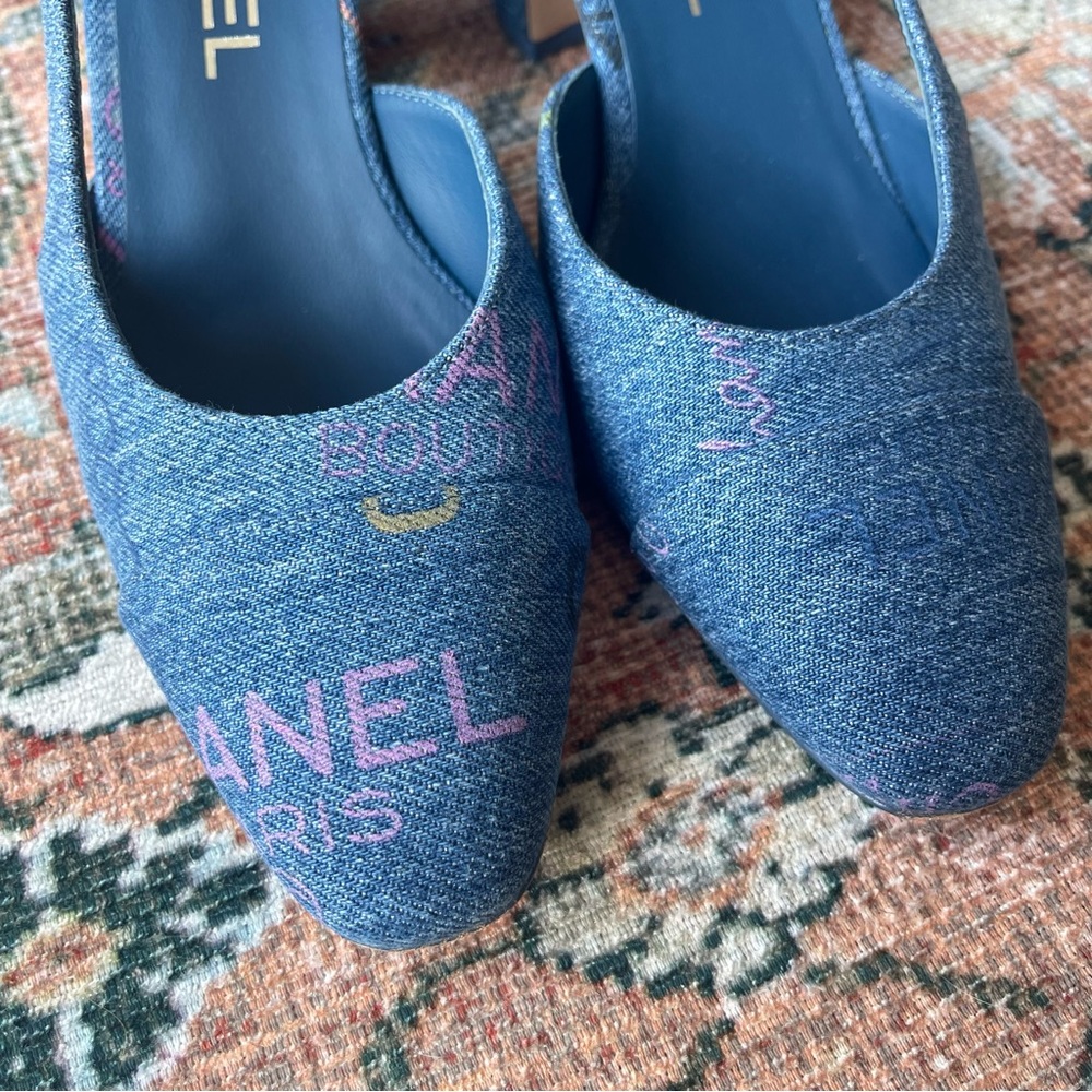 Chanel Blue 22S G31318 Mademoiselle Coco Denim Slingback Heel - Picture 2 of 10